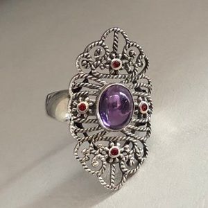 Vintage Cabochon Amethyst CZ 925 Ring size 7 1/2